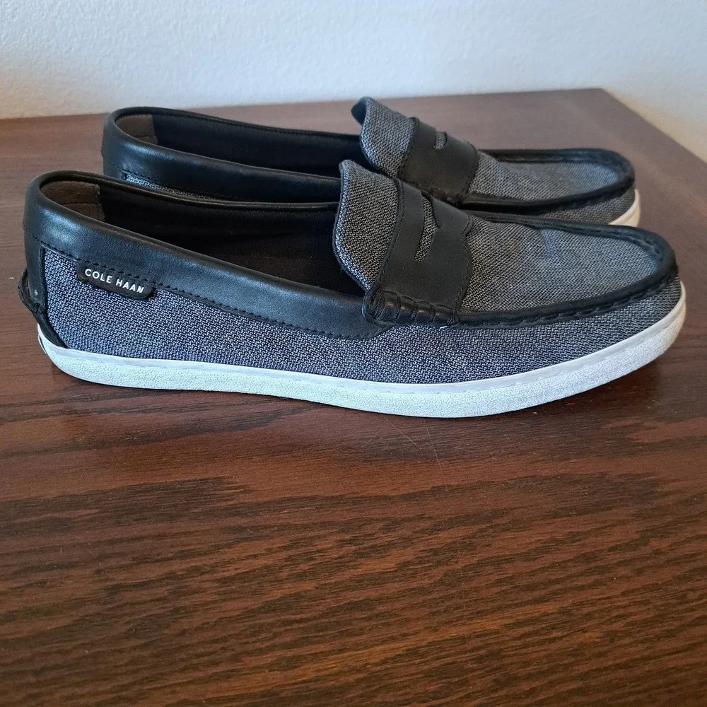 Cole Haan Pinch Maine Classic Grey Textile Black Leather Penny Loafers C21842 9M